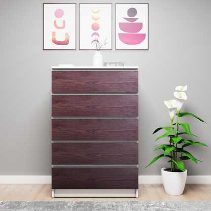 PARA | Chest of 5 Drawer, Frosty white, Dark Wenge | Suede Finish Drawer Units VIKI FURNITURE   