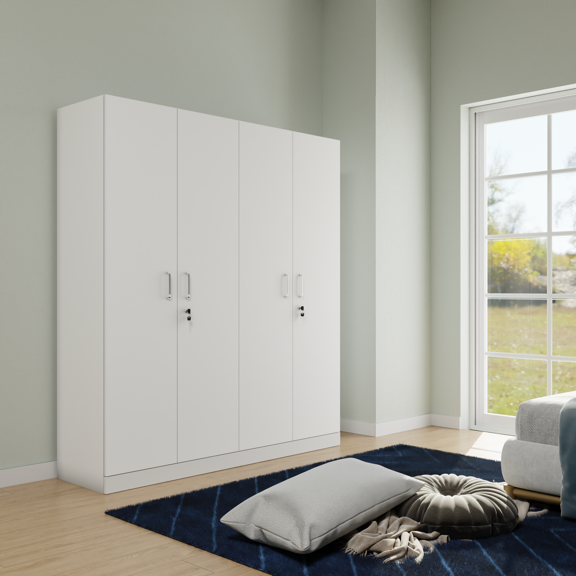 AVIRA |Wardrobe, Hinged | 4 Door, 2 Inside Drawer Wardrobes VIKI FURNITURE Frosty White  