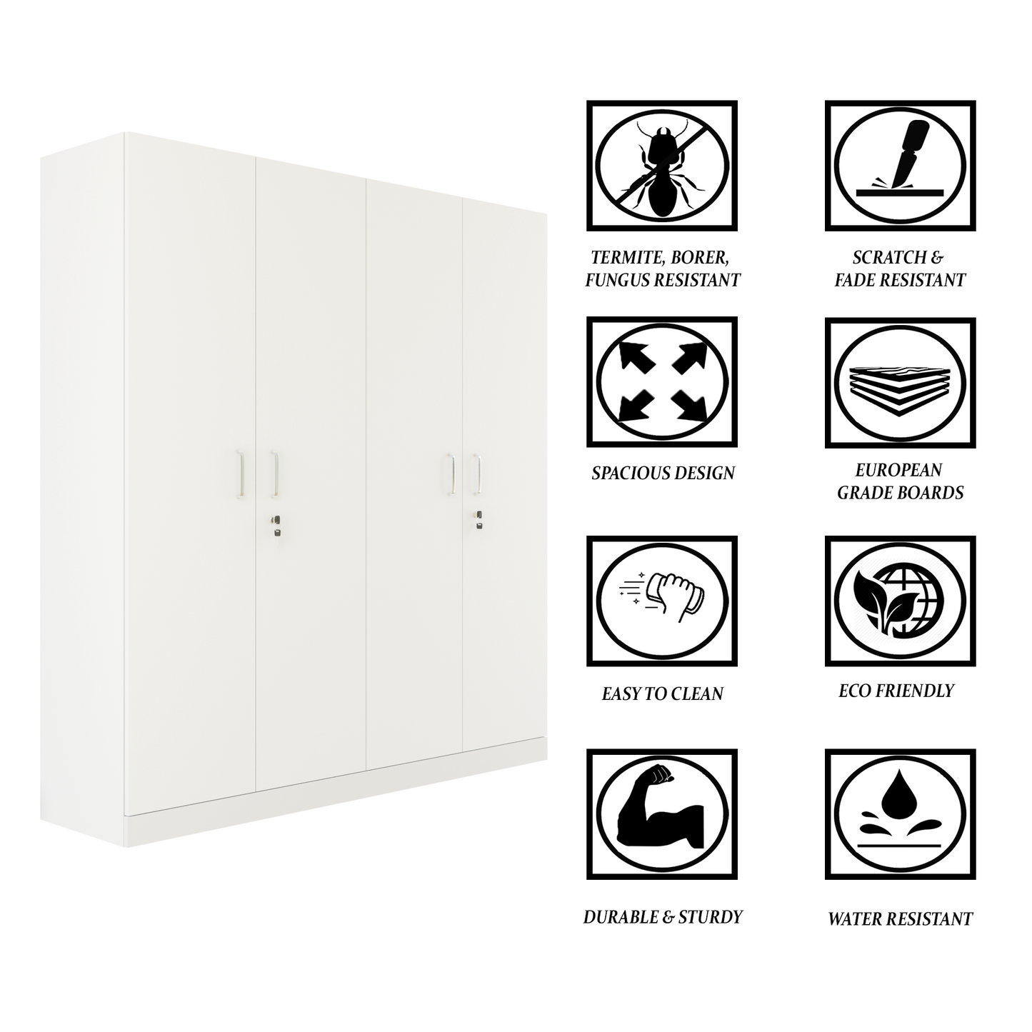 AVIRA |Wardrobe, Hinged | 4 Door, 2 Inside Drawer Wardrobes VIKI FURNITURE   