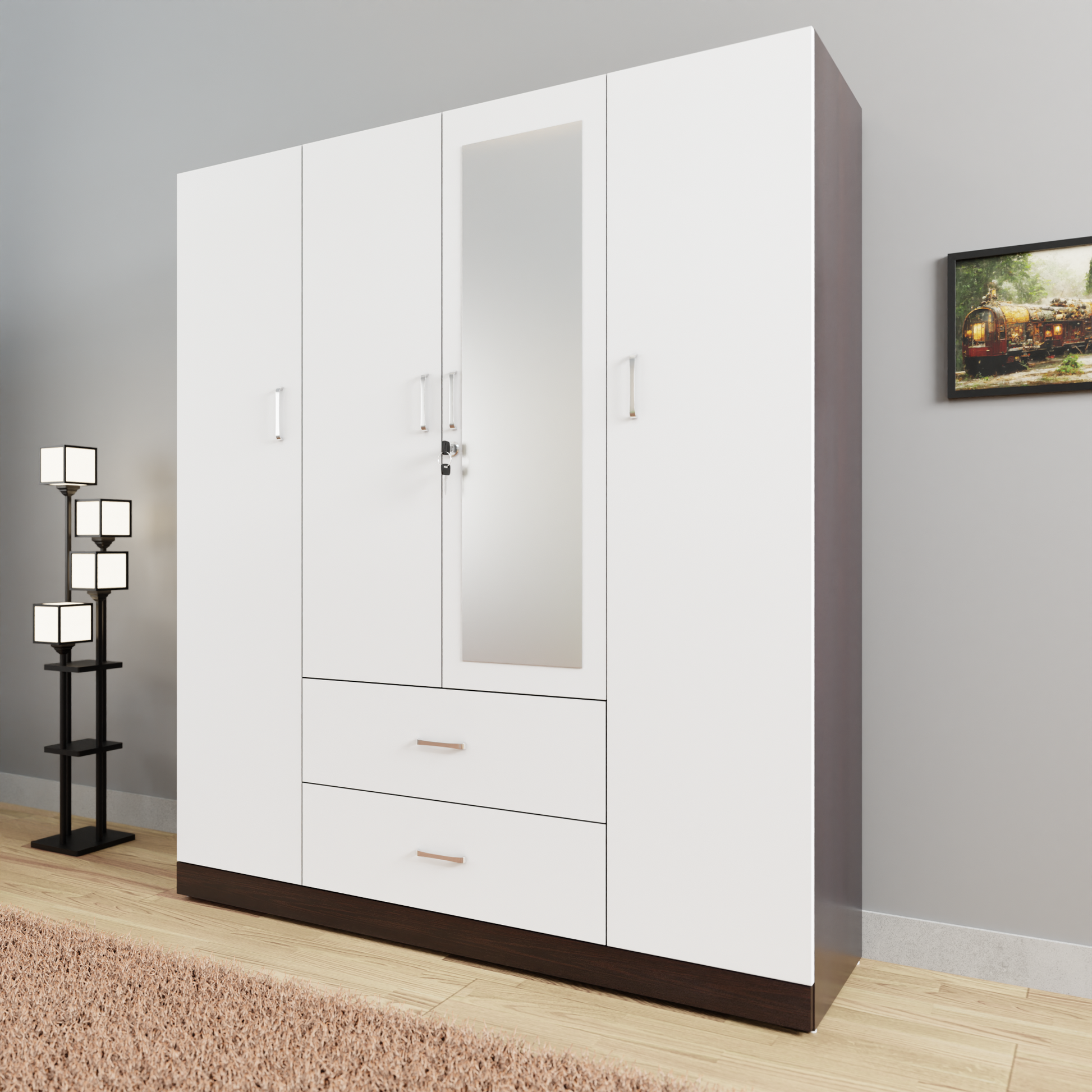 EMI wall wardrobe with panels and shoe cabinet WHITE