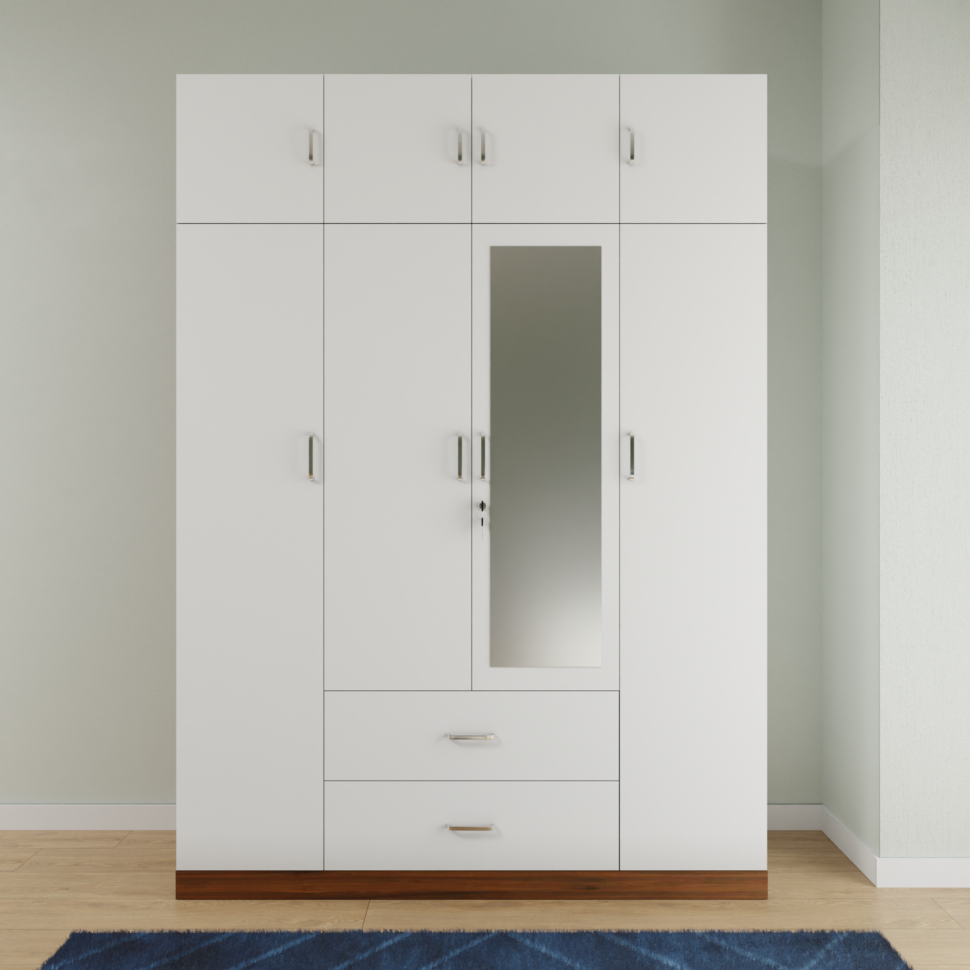 AVIRA |Wardrobe with Mirror, Hinged | 4 Door, 2 Drawer with loft & Dual Color Wardrobes VIKI FURNITURE   