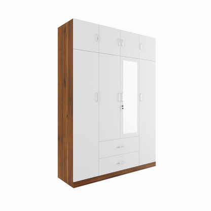 AVIRA |Wardrobe with Mirror, Hinged | 4 Door, 2 Drawer with loft & Dual Color Wardrobes VIKI FURNITURE   