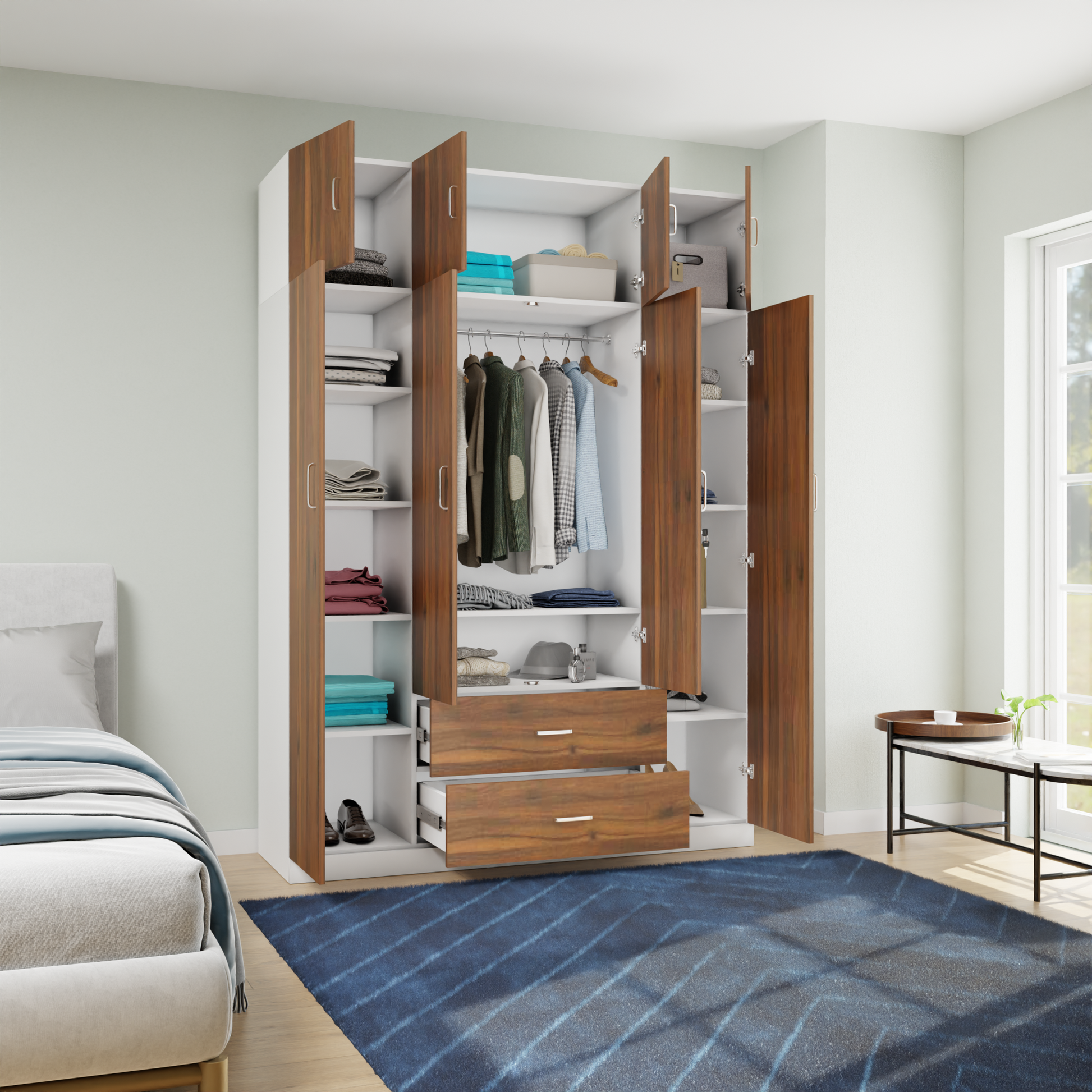 AVIRA |Wardrobe , Hinged | 4 Door, 2 Drawer with loft & Dual Color Wardrobes VIKI FURNITURE   