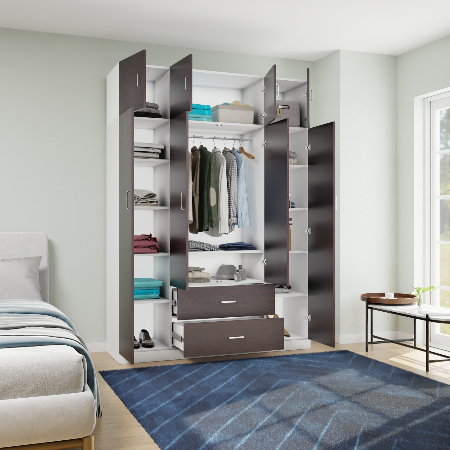 AVIRA |Wardrobe , Hinged | 4 Door, 2 Drawer with loft & Dual Color Wardrobes VIKI FURNITURE   