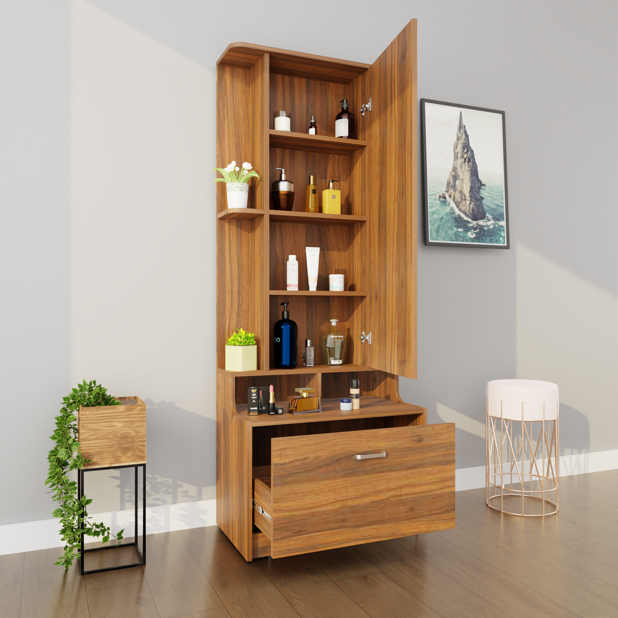 Dressing Table with Mirror Door | Drawer & Shelves | Multi Color – VIKI  FURNITURE