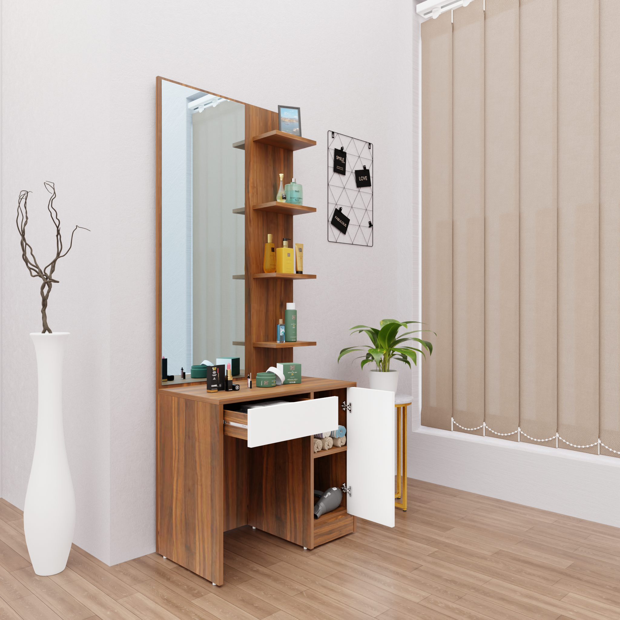Corner Makeup Vanity with Drawer & Side Cabinet Multifunctional Dressing  Table Mirror Included | Homary